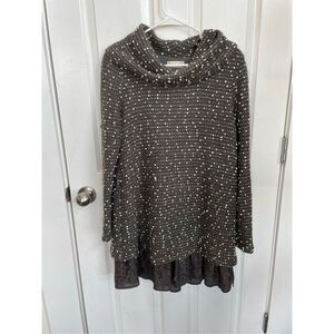 Altar'd State Women's Gray Cowl Neck Layered Lace Trim Sweater Tunic  Medium